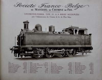 <b>Locomotive-tender, Type 23,  à 8 roues accouplées</b><br>pour l'Administration des Chemins de fer de l'Etat Belge
